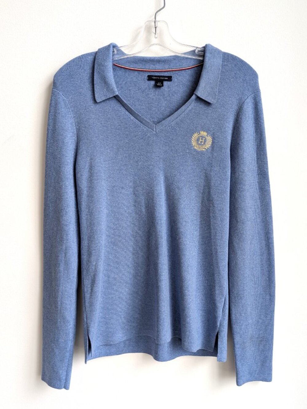 TOMMY HILFIGER Collared V Neck Polo Sweater | Large